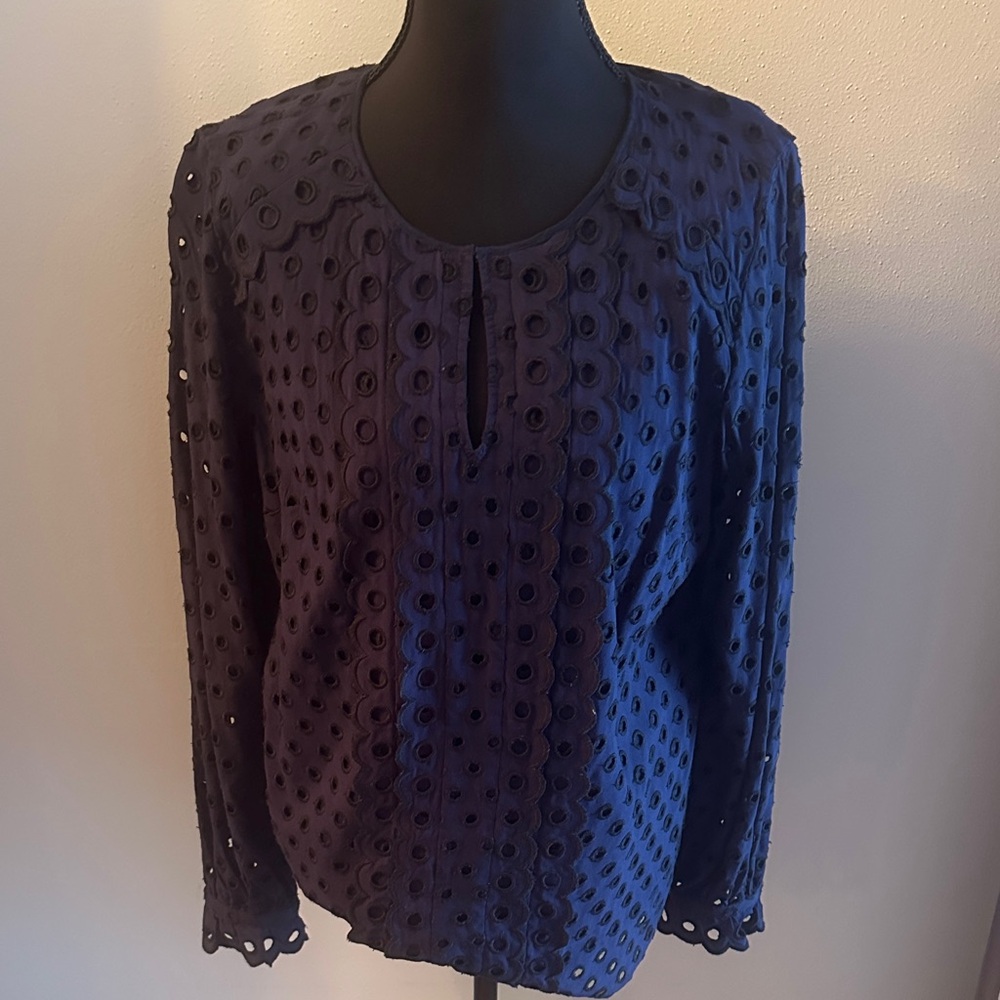 Boden Navy Eyelet Blouse